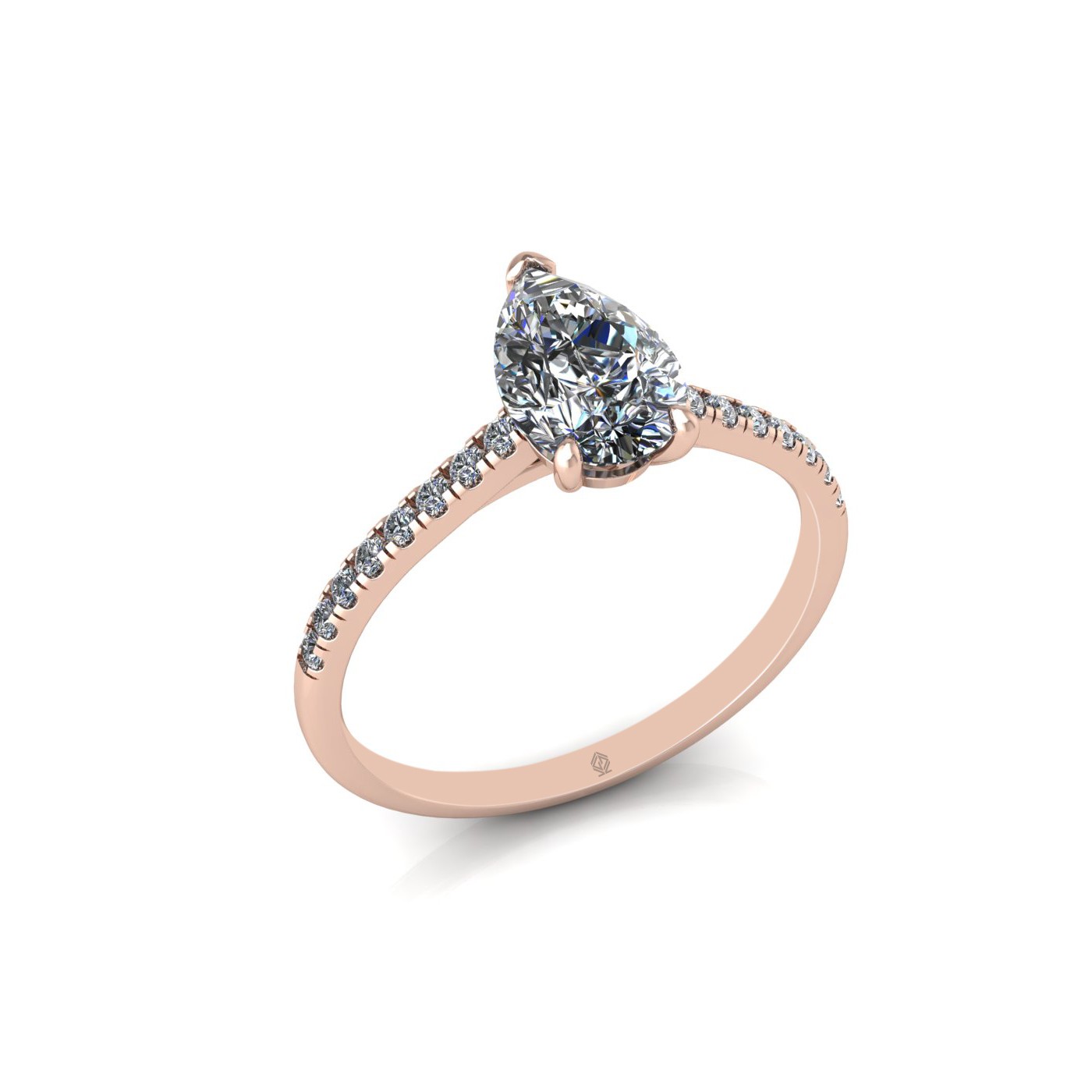 18k rose gold 1.2ct 3 prongs pear diamond engagement ring with whisper thin pavÉ set band