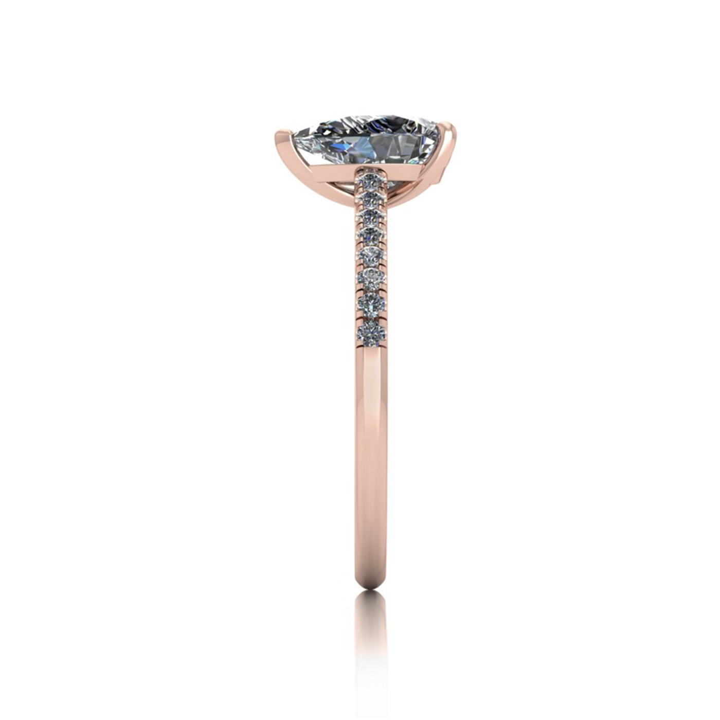 18k rose gold 1.2ct 3 prongs pear diamond engagement ring with whisper thin pavÉ set band