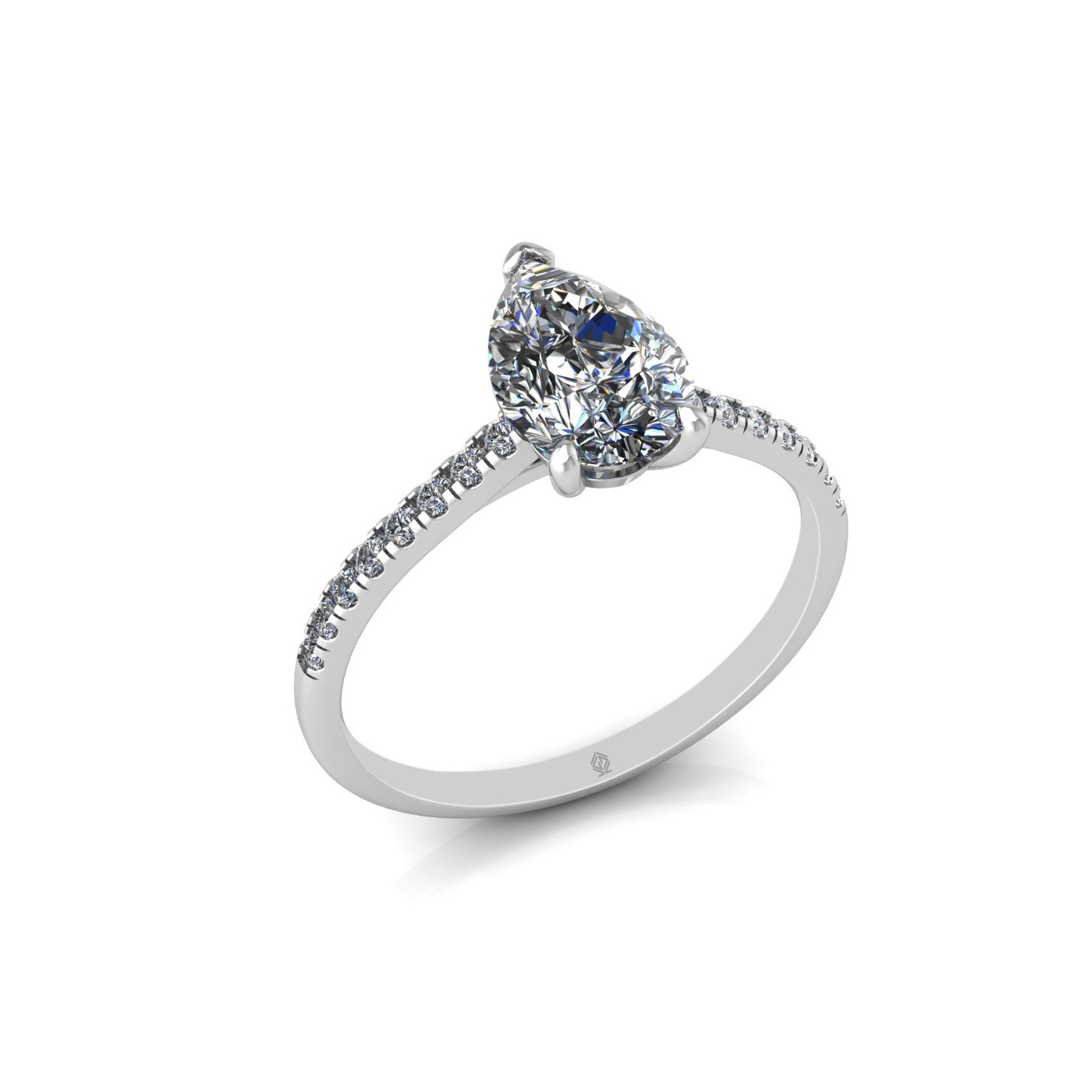 18k white gold 1.2ct 3 prongs pear diamond engagement ring with whisper thin pavÉ set band