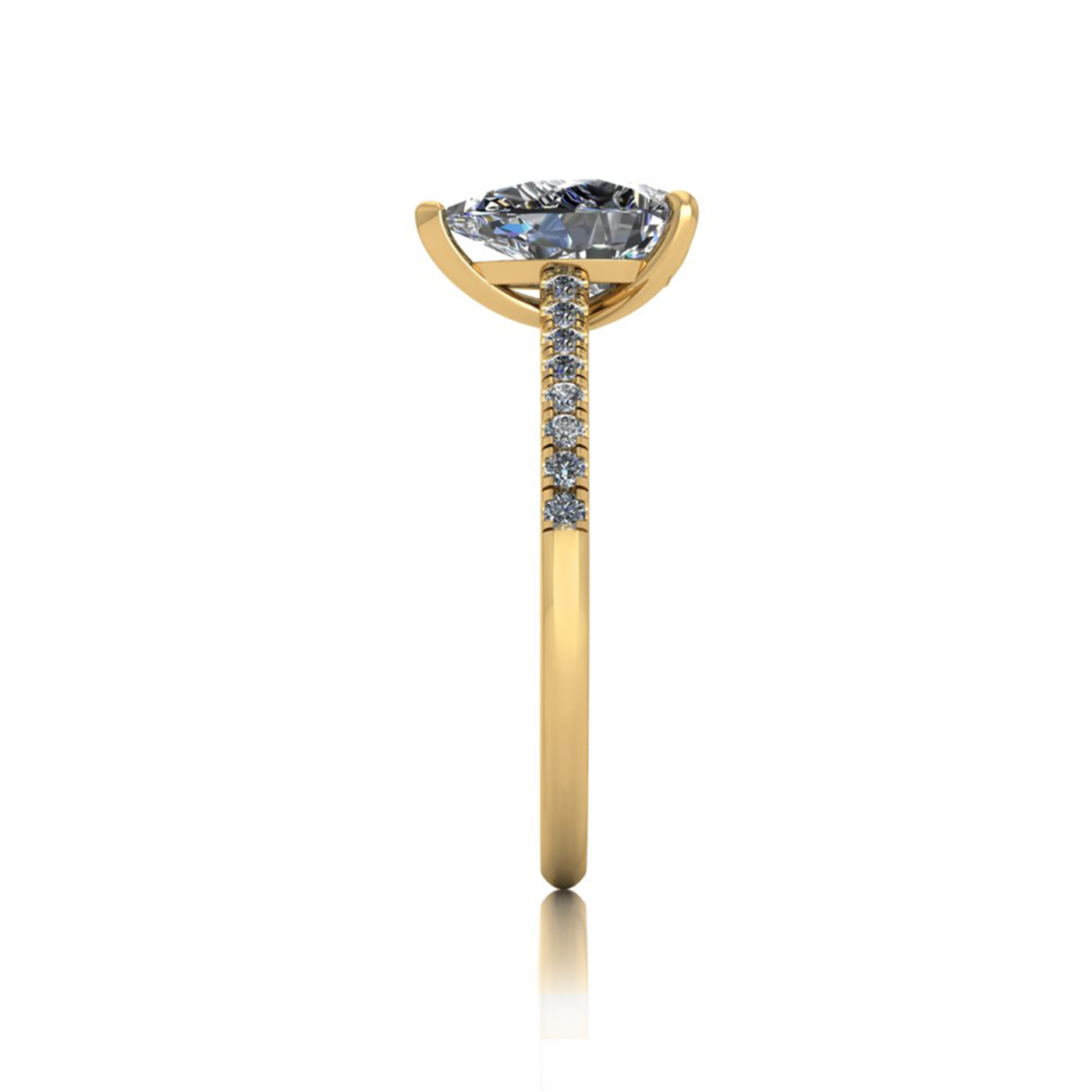 18k yellow gold 1.2ct 3 prongs pear diamond engagement ring with whisper thin pavÉ set band