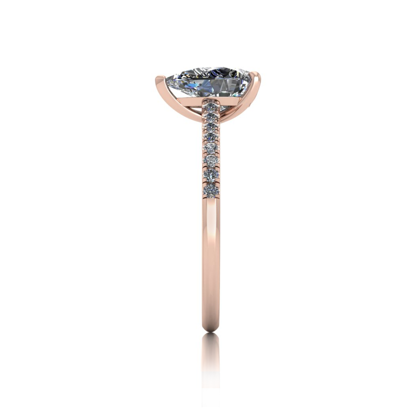 18k rose gold 1,20 ct 3 prongs pear cut diamond engagement ring with whisper thin pavÉ set band