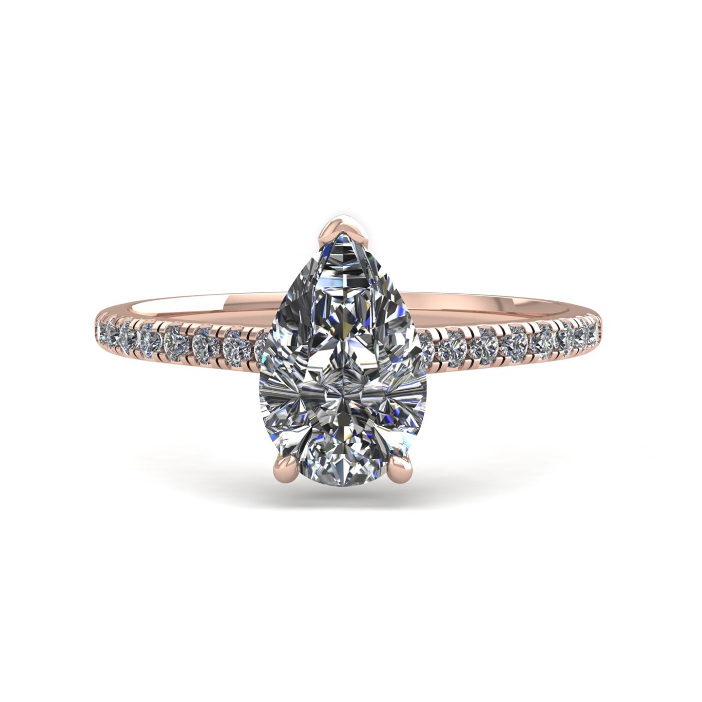 18k rose gold 3 prongs pear shape diamond ring with side stones Photos & images