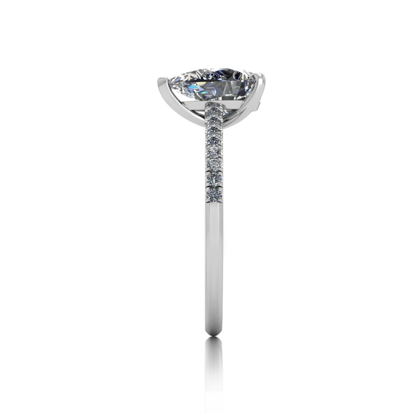 18k white gold 1,50 ct 3 prongs pear diamond engagement ring with whisper thin pavÉ set band