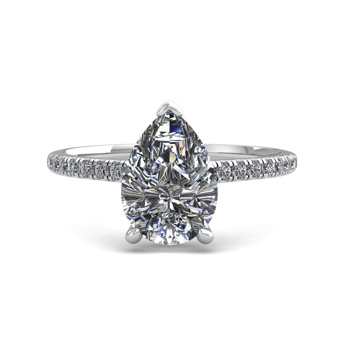 18k white gold  0,50 ct 3 prongs pear diamond engagement ring with whisper thin pavÉ set band Photos & images