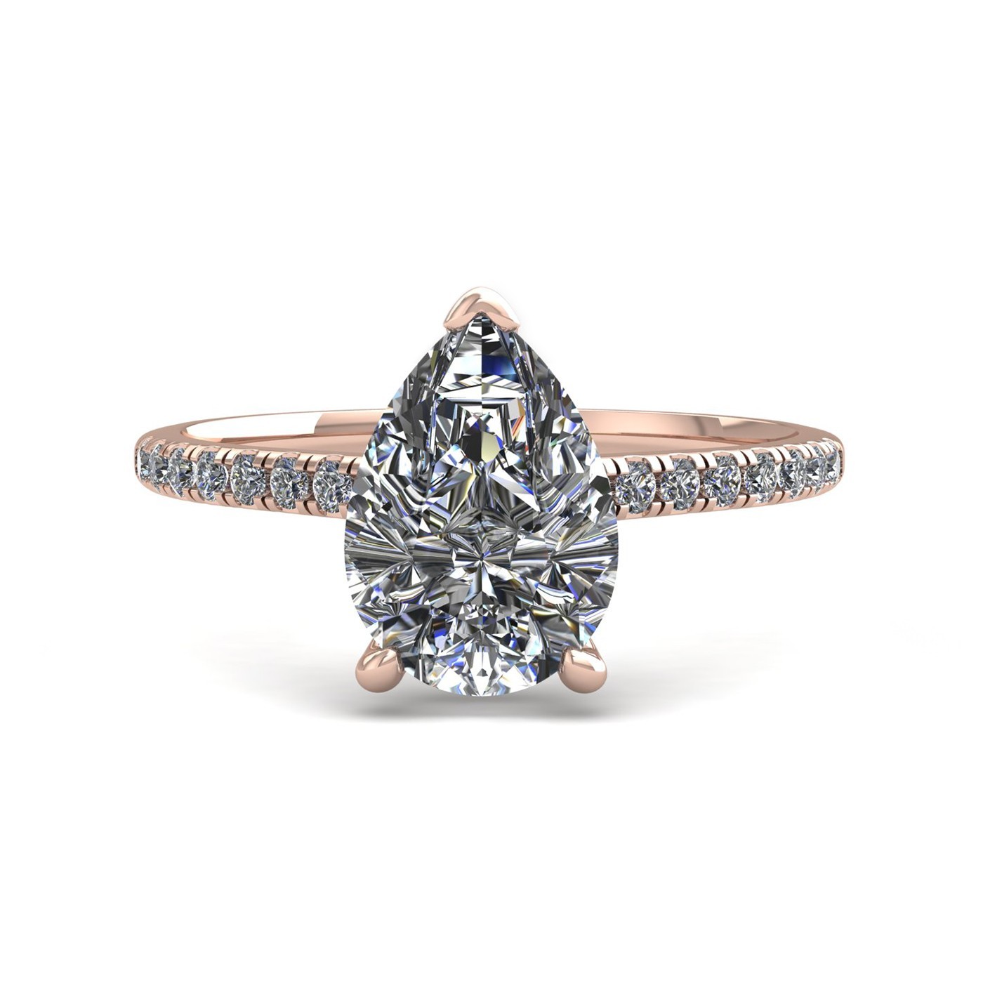 18k rose gold 3 prongs pear shape diamond ring with side stones Photos & images