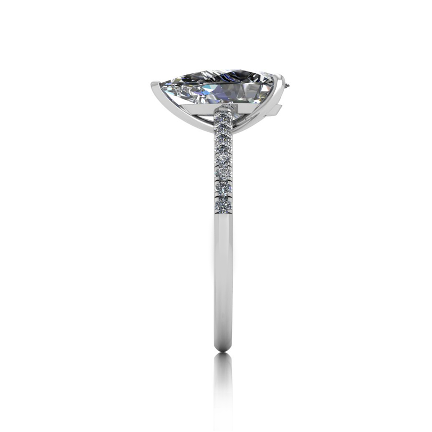 18k white gold 2,00 ct 3 prongs pear diamond engagement ring with whisper thin pavÉ set band