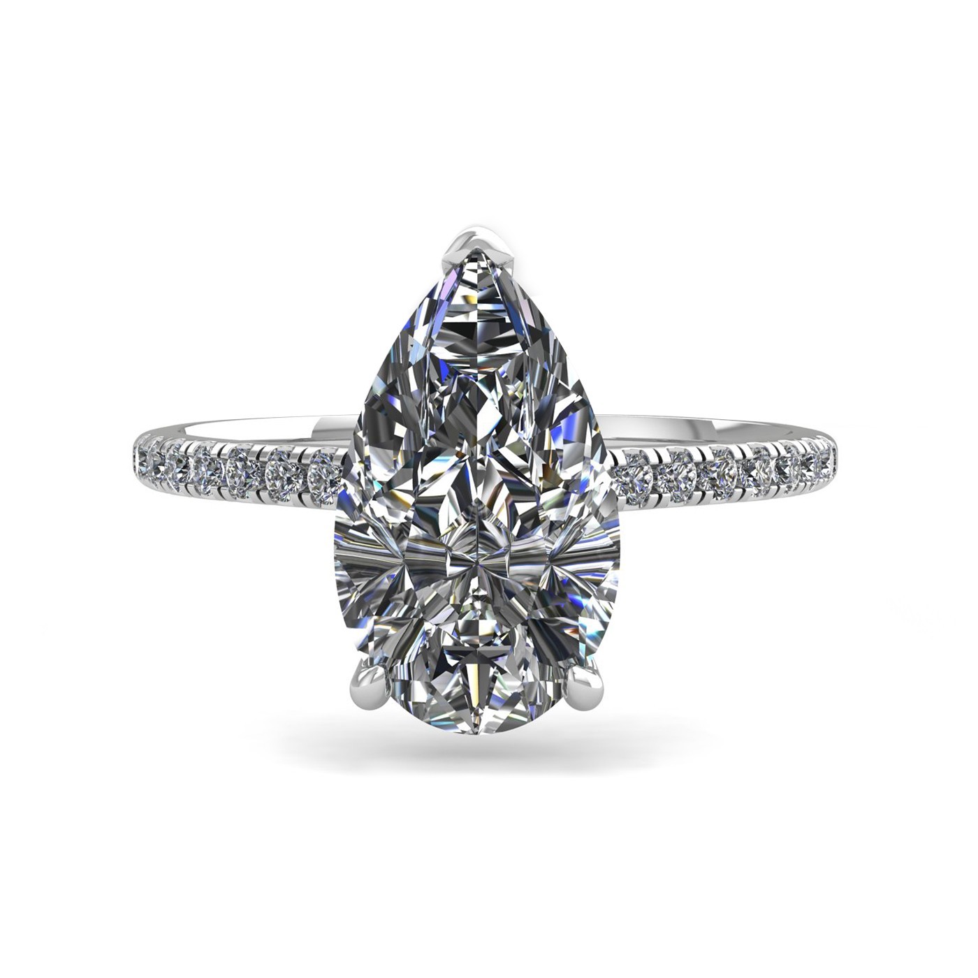 18k white gold  0,50 ct 3 prongs pear diamond engagement ring with whisper thin pavÉ set band Photos & images