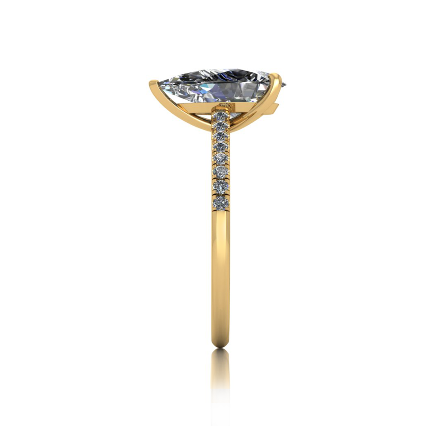 18k yellow gold 2,00 ct 3 prongs pear diamond engagement ring with whisper thin pavÉ set band