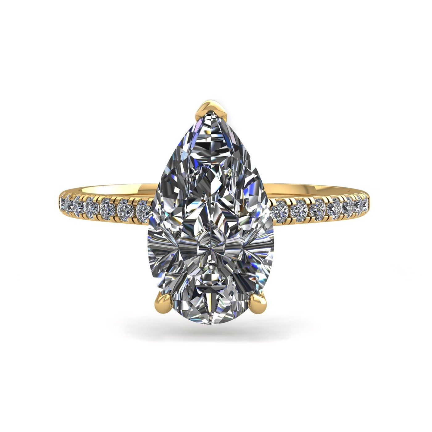 18k yellow gold  0.50ct 3 prongs pear diamond engagement ring with whisper thin pavÉ set band Photos & images