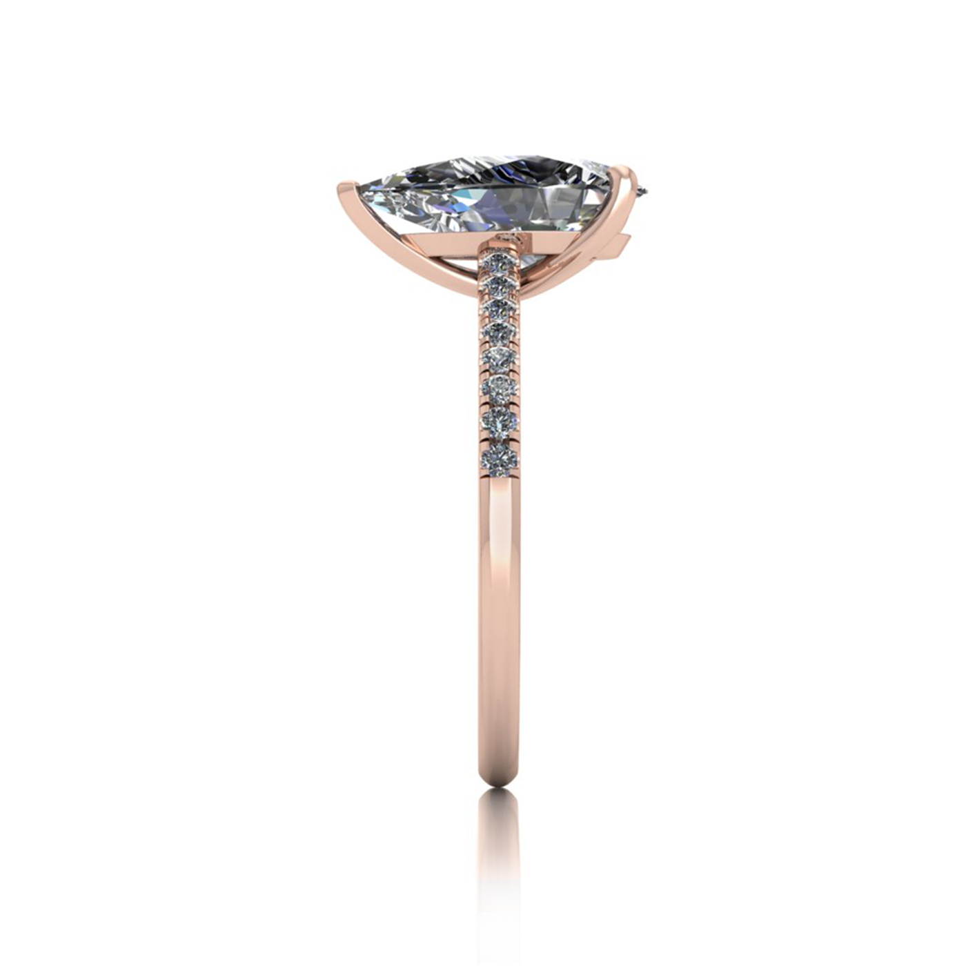 18k rose gold 2,00 ct 3 prongs pear diamond engagement ring with whisper thin pavÉ set band