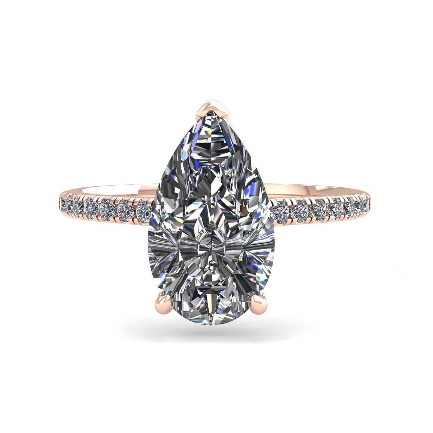 18k rose gold 3 prongs pear shape diamond ring with side stones Photos & images