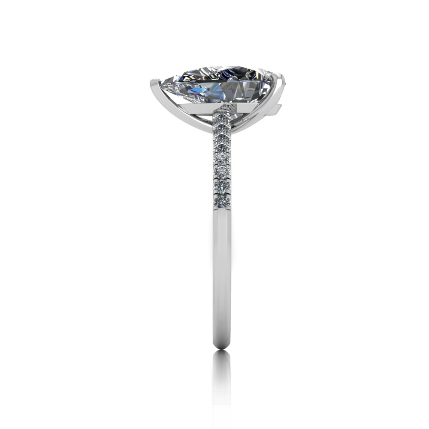 18k white gold 2,50 ct 3 prongs pear diamond engagement ring with whisper thin pavÉ set band