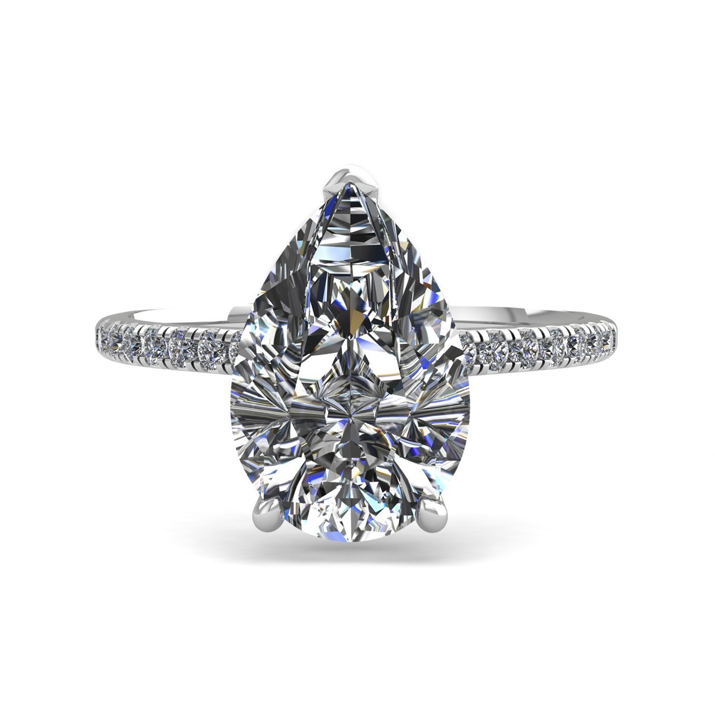 18k white gold  0,50 ct 3 prongs pear diamond engagement ring with whisper thin pavÉ set band Photos & images