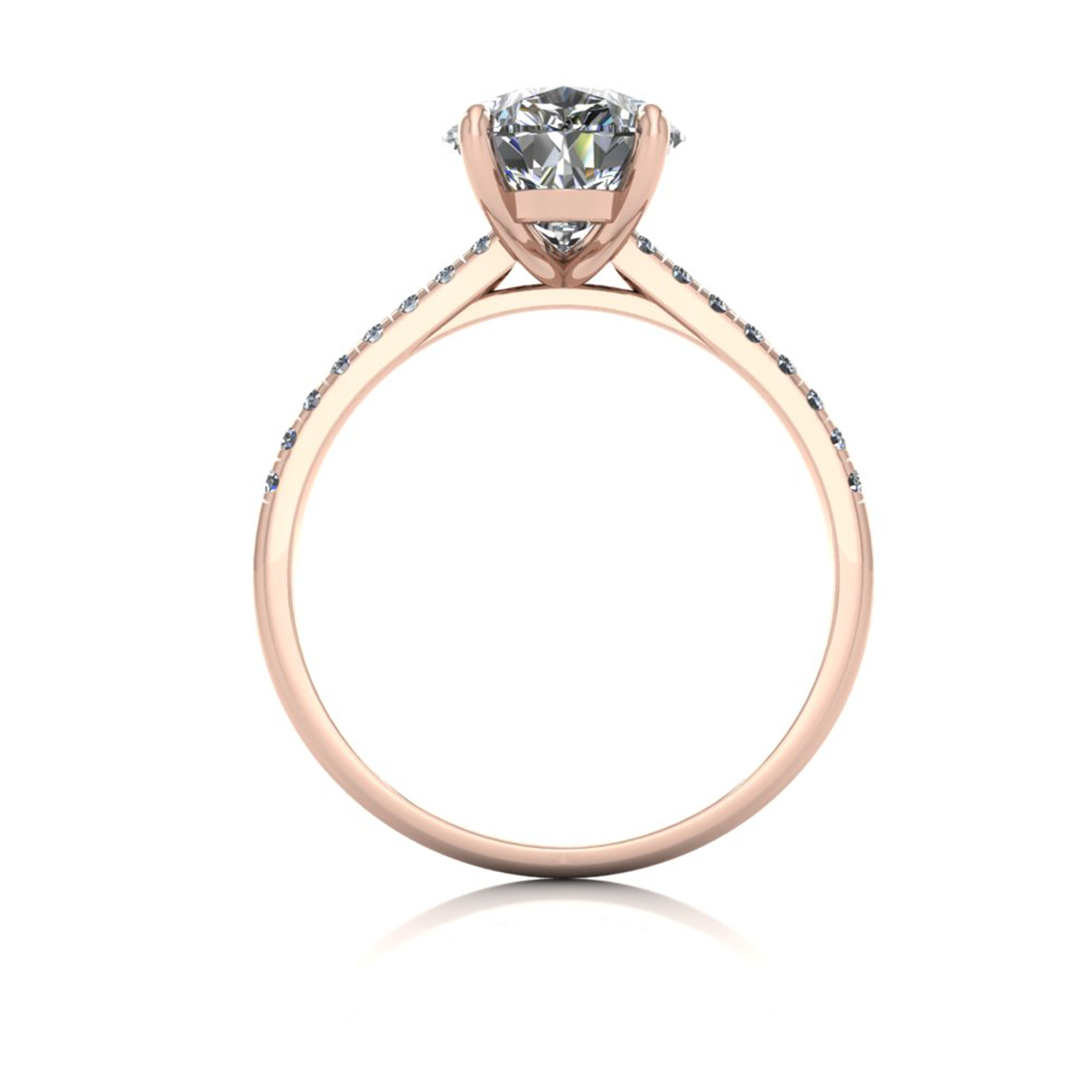 18k rose gold 2,50 ct 3 prongs pear diamond engagement ring with whisper thin pavÉ set band