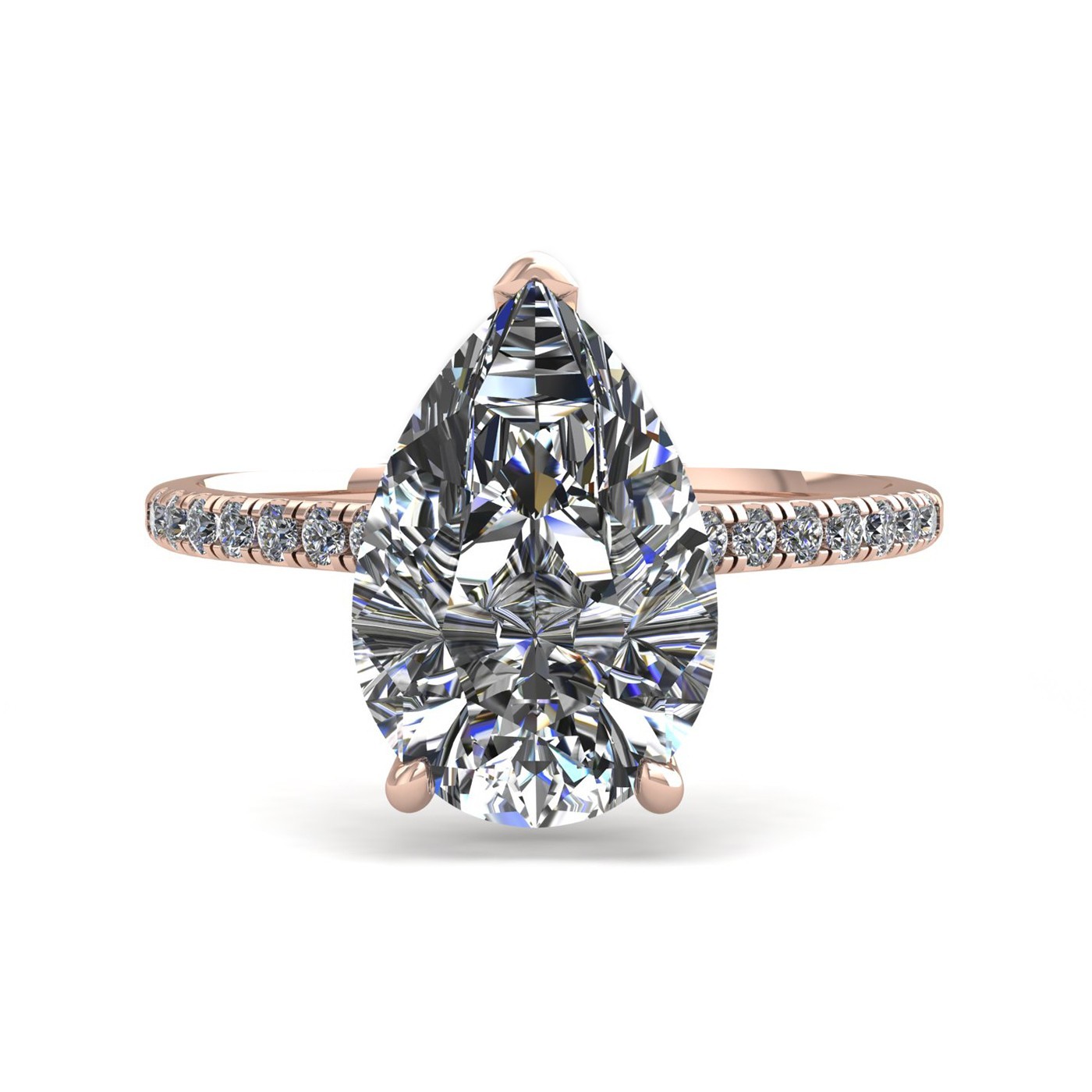 18k rose gold 3 prongs pear shape diamond ring with side stones Photos & images