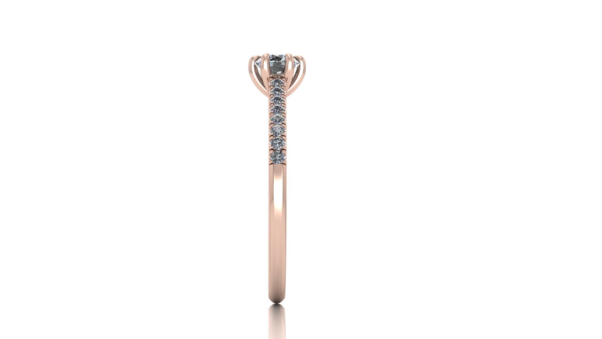 18k rose gold  0,30 ct 6 prongs round cut diamond engagement ring with whisper thin pavÉ set band
