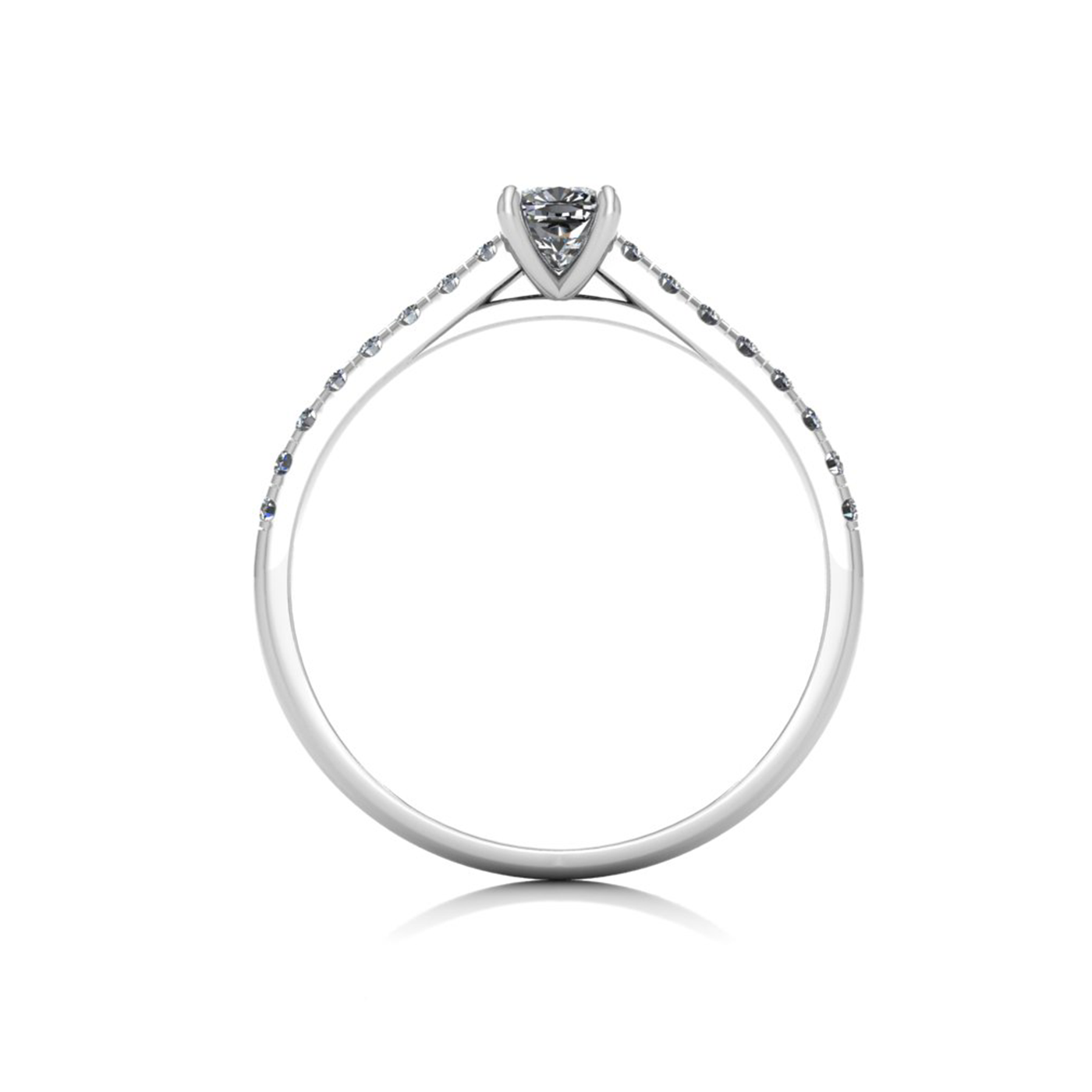 18k white gold  0,30 ct 4 prongs cushion cut diamond engagement ring with whisper thin pavÉ set band