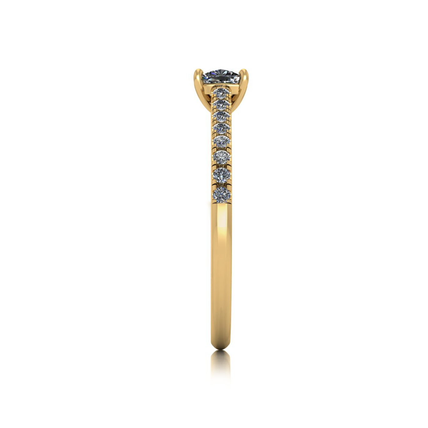 18k yellow gold  0,30 ct 4 prongs cushion cut diamond engagement ring with whisper thin pavÉ set band