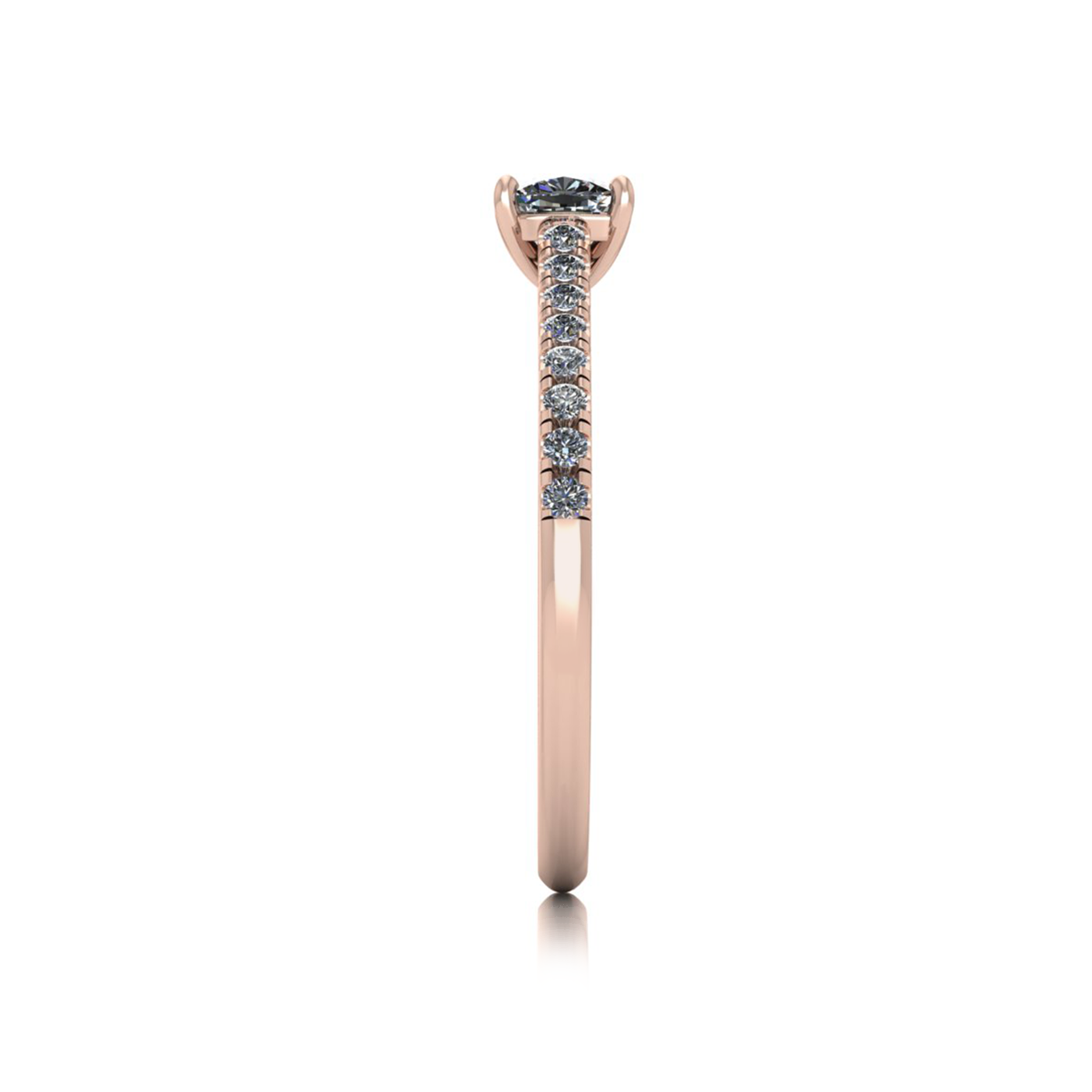 18k rose gold  0,30 ct 4 prongs cushion cut diamond engagement ring with whisper thin pavÉ set band