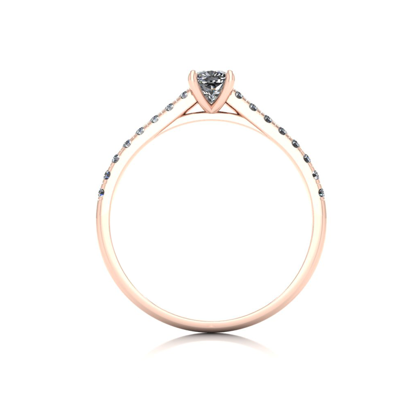 18k rose gold  0,30 ct 4 prongs cushion cut diamond engagement ring with whisper thin pavÉ set band