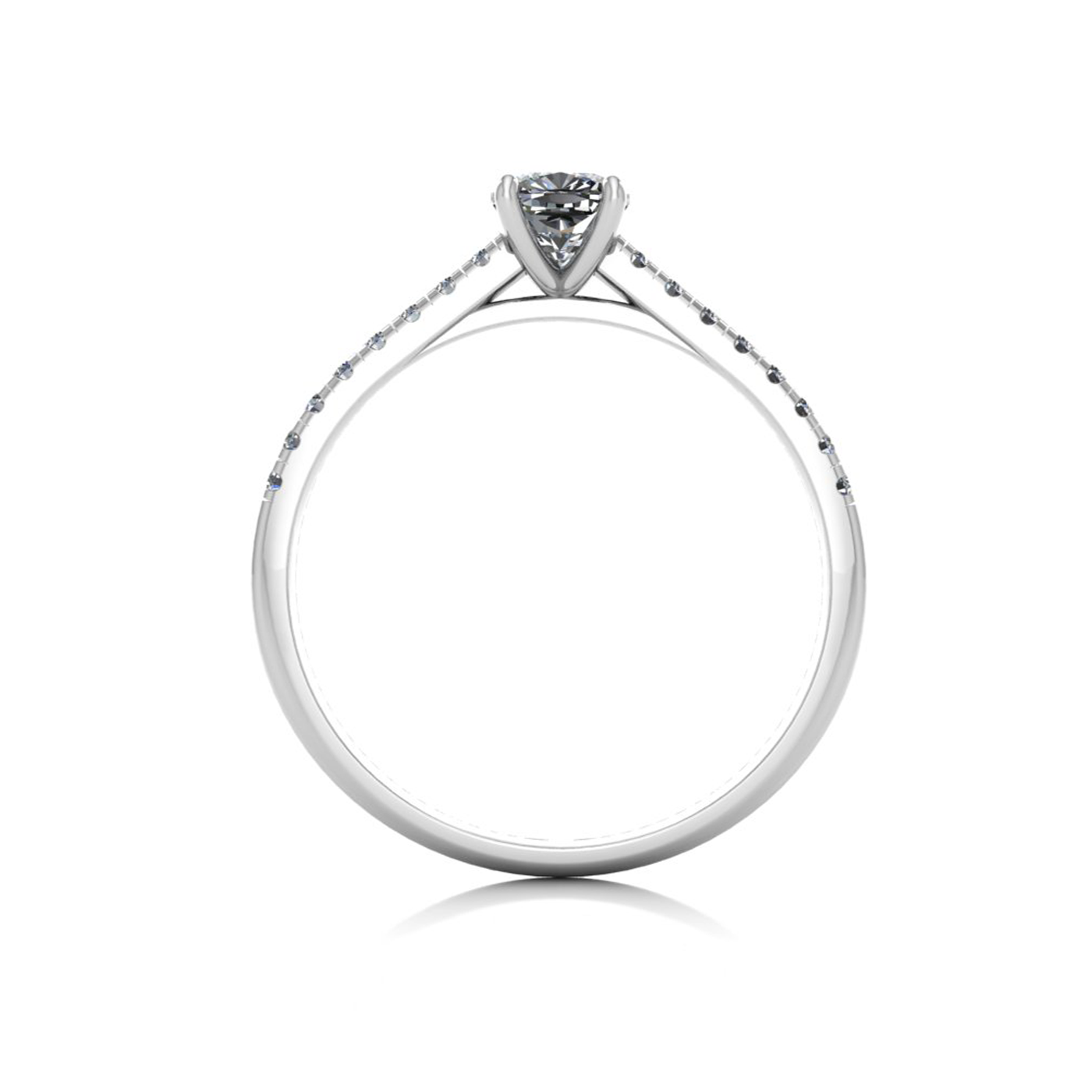 18k white gold 0,50 ct 4 prongs cushion cut diamond engagement ring with whisper thin pavÉ set band
