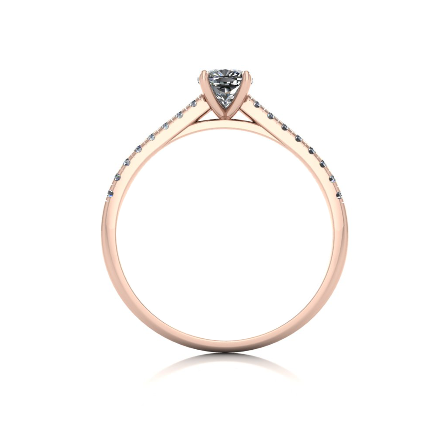 18k rose gold  0,50 ct 4 prongs cushion cut diamond engagement ring with whisper thin pavÉ set band