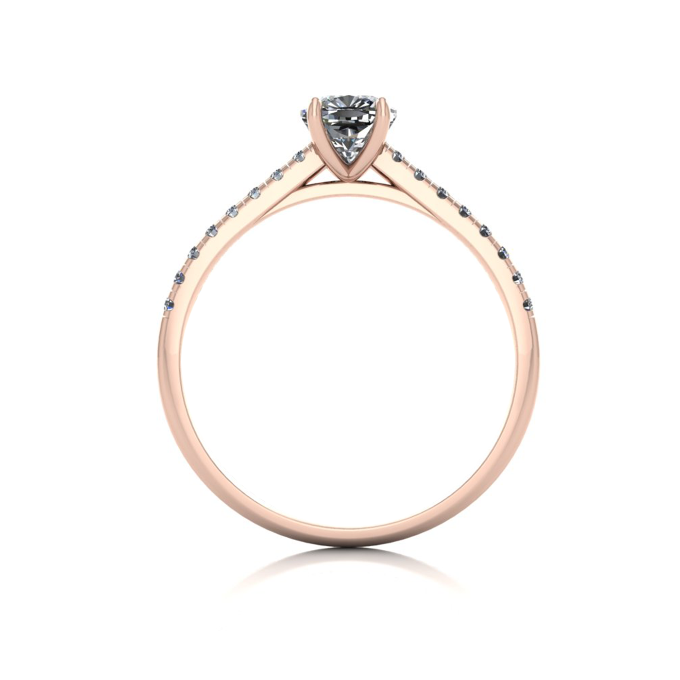 18k rose gold  0,30 ct 4 prongs cushion cut diamond engagement ring with whisper thin pavÉ set band