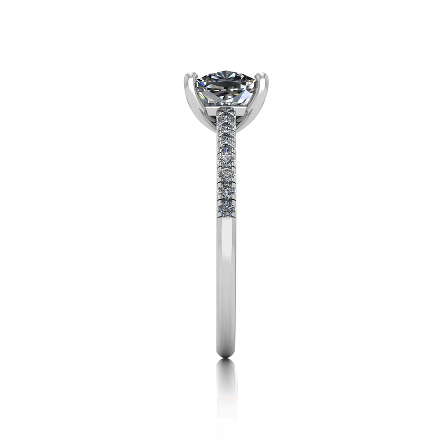 18k white gold 1.20ct 4 prongs cushion cut diamond engagement ring with whisper thin pavÉ set band