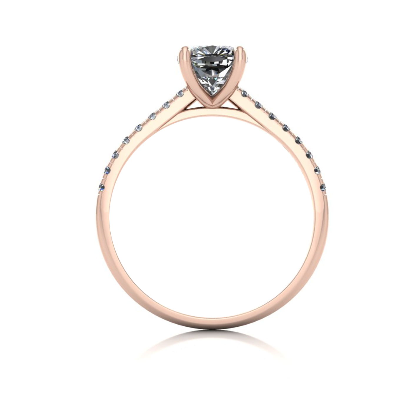 18k rose gold  0,30 ct 4 prongs cushion cut diamond engagement ring with whisper thin pavÉ set band