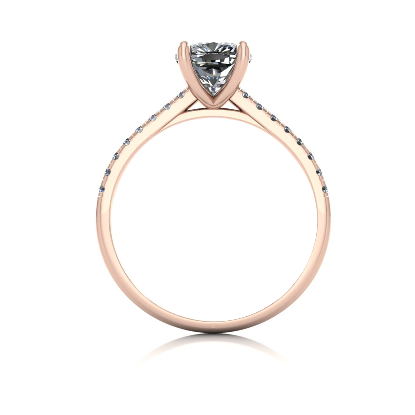 18k rose gold 1.5ct 4 prongs cushion cut diamond engagement ring with whisper thin pavÉ set band