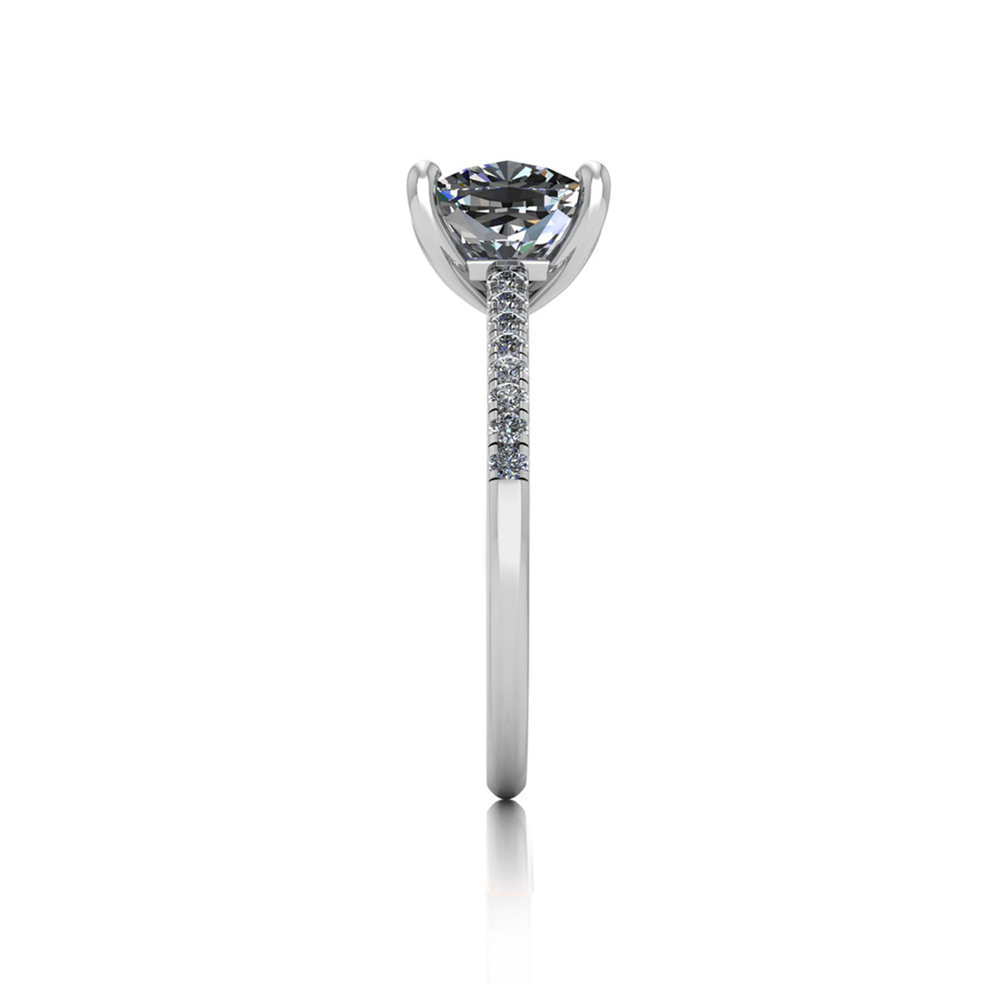 18k white gold 2.0ct 4 prongs cushion cut diamond engagement ring with whisper thin pavÉ set band