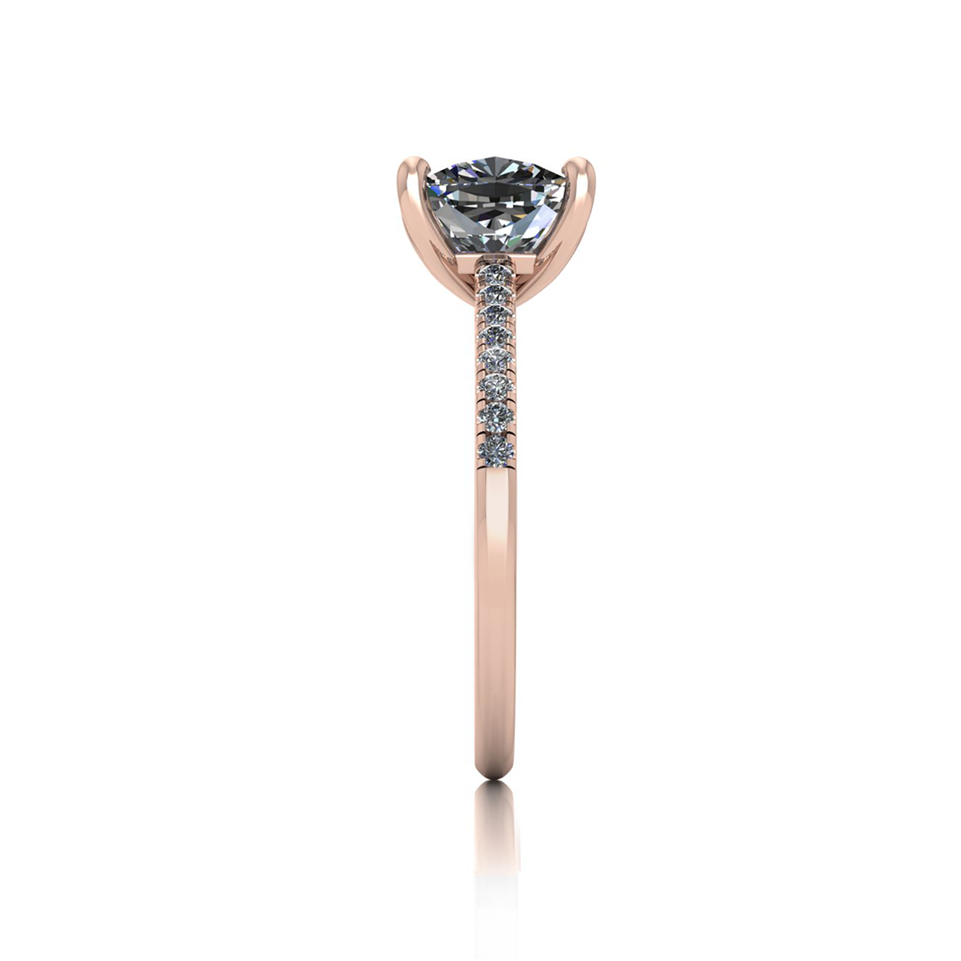 18k rose gold 2.0ct 4 prongs cushion cut diamond engagement ring with whisper thin pavÉ set band