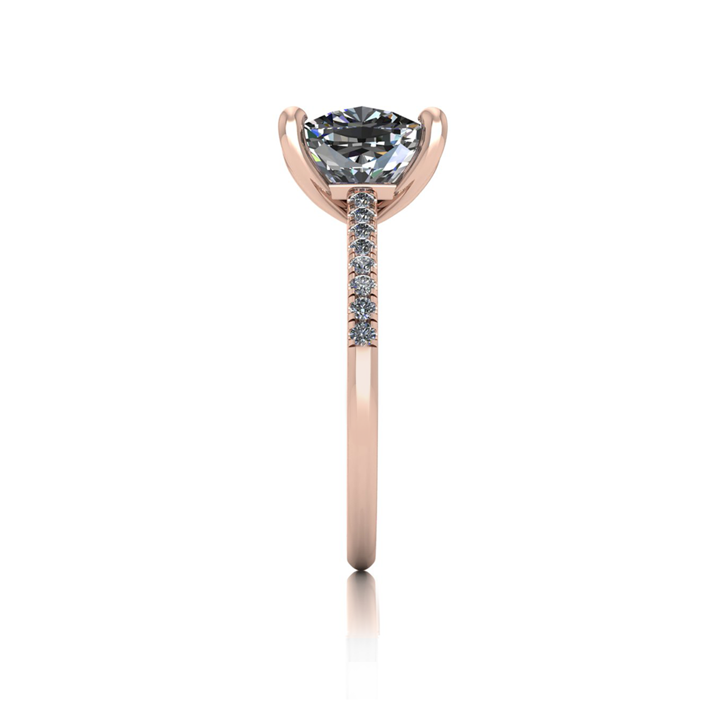 18k rose gold 2.5ct 4 prongs cushion cut diamond engagement ring with whisper thin pavÉ set band