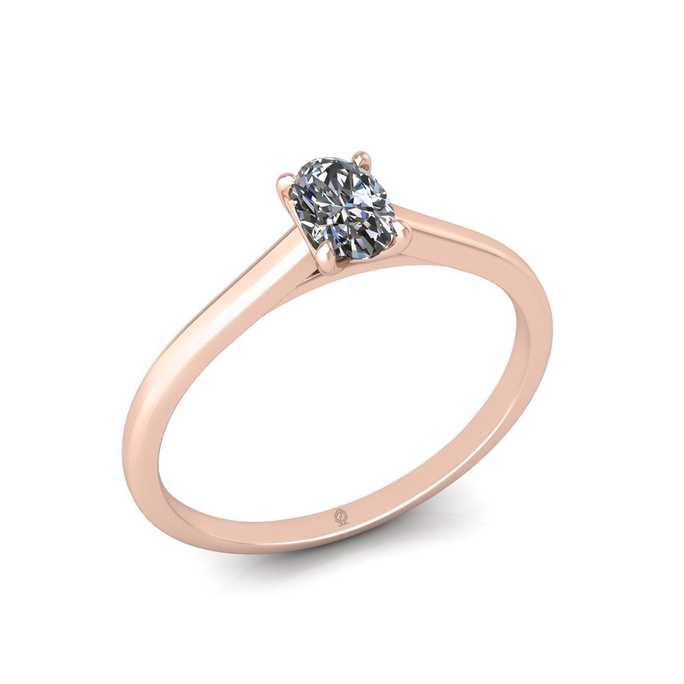 18k rose gold  0,30 ct 4 prongs solitaire oval cut diamond engagement ring with whisper thin band