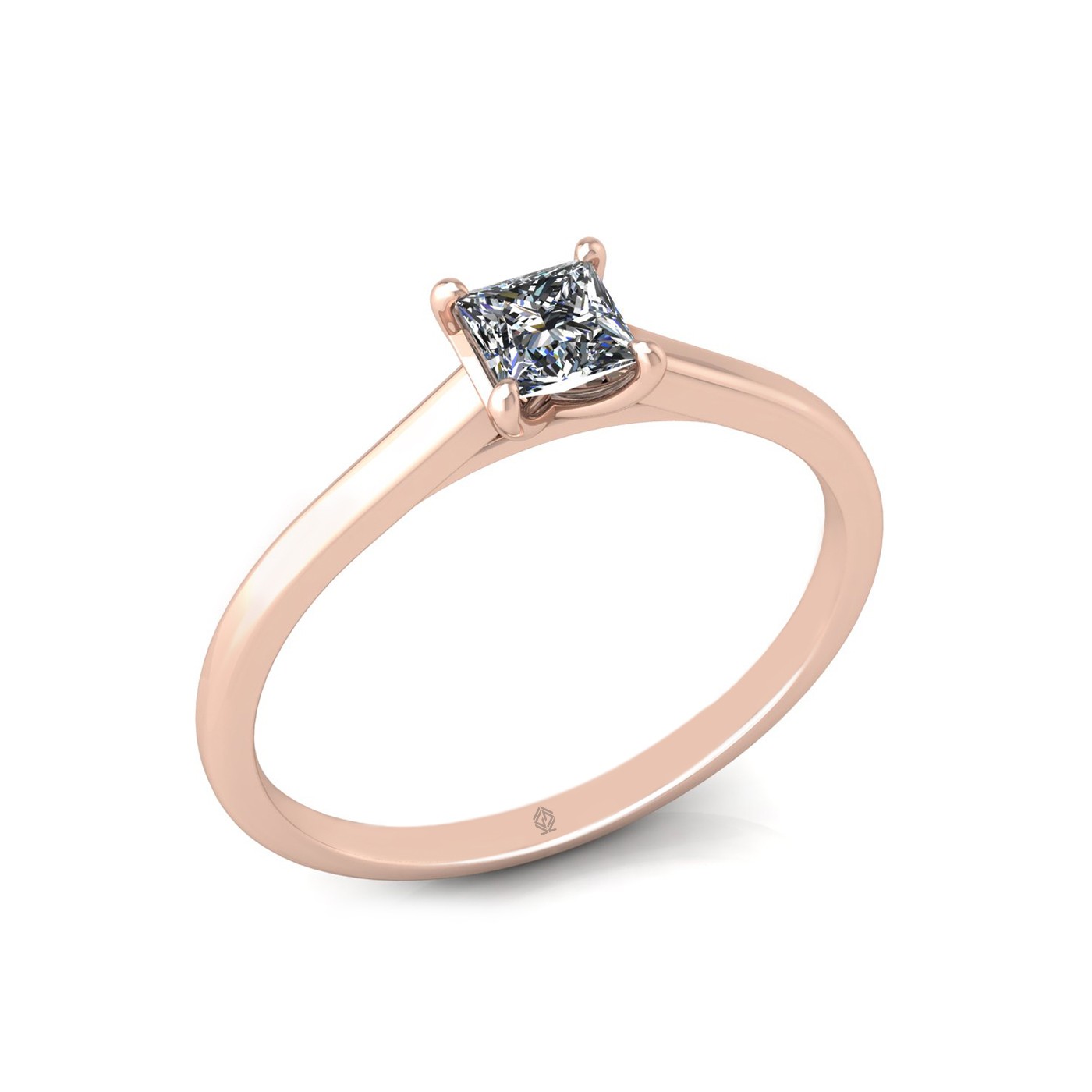18k rose gold  0,30 ct 4 prongs solitaire princess cut diamond engagement ring with whisper thin band