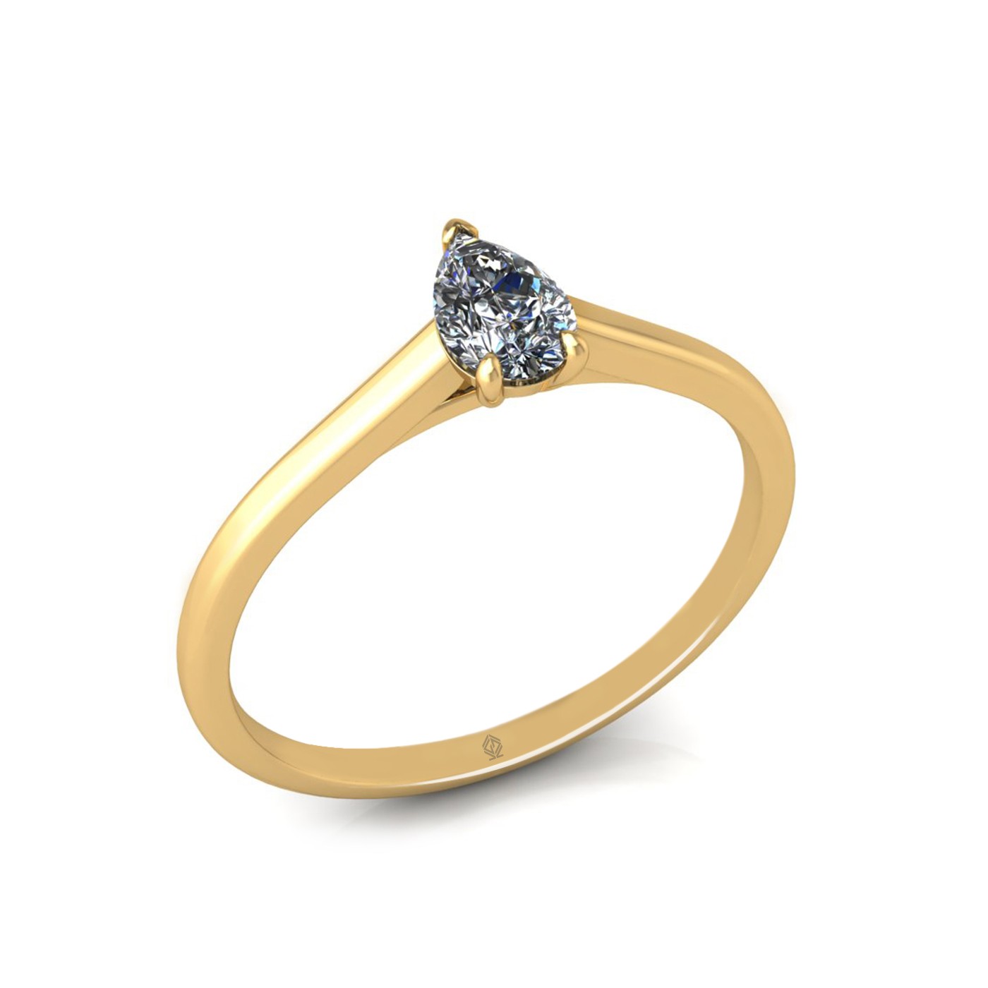 18k yellow gold  0,30 ct 3 prongs solitaire pear cut diamond engagement ring with whisper thin band
