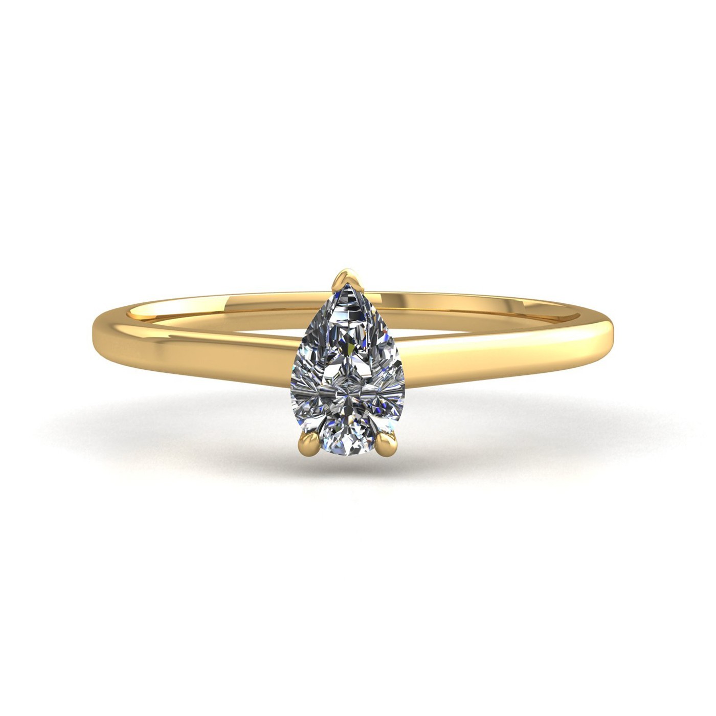 18k yellow gold  2,00 ct 3 prongs solitaire pear cut diamond engagement ring with whisper thin band Photos & images