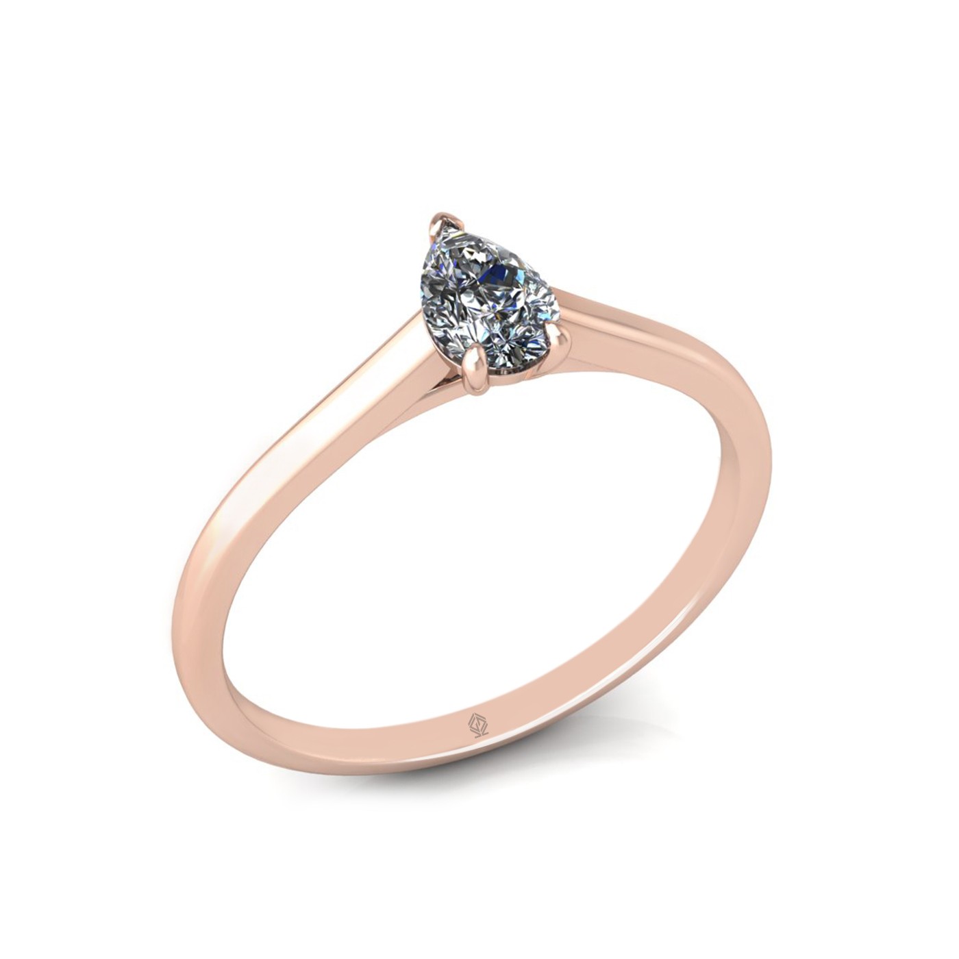 18k rose gold  0,30 ct 3 prongs solitaire pear cut diamond engagement ring with whisper thin band
