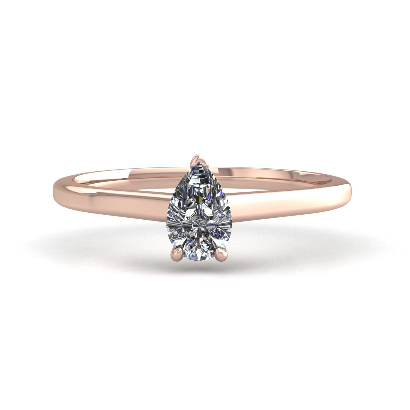 18k rose gold  2,00 ct 3 prongs solitaire pear cut diamond engagement ring with whisper thin band Photos & images
