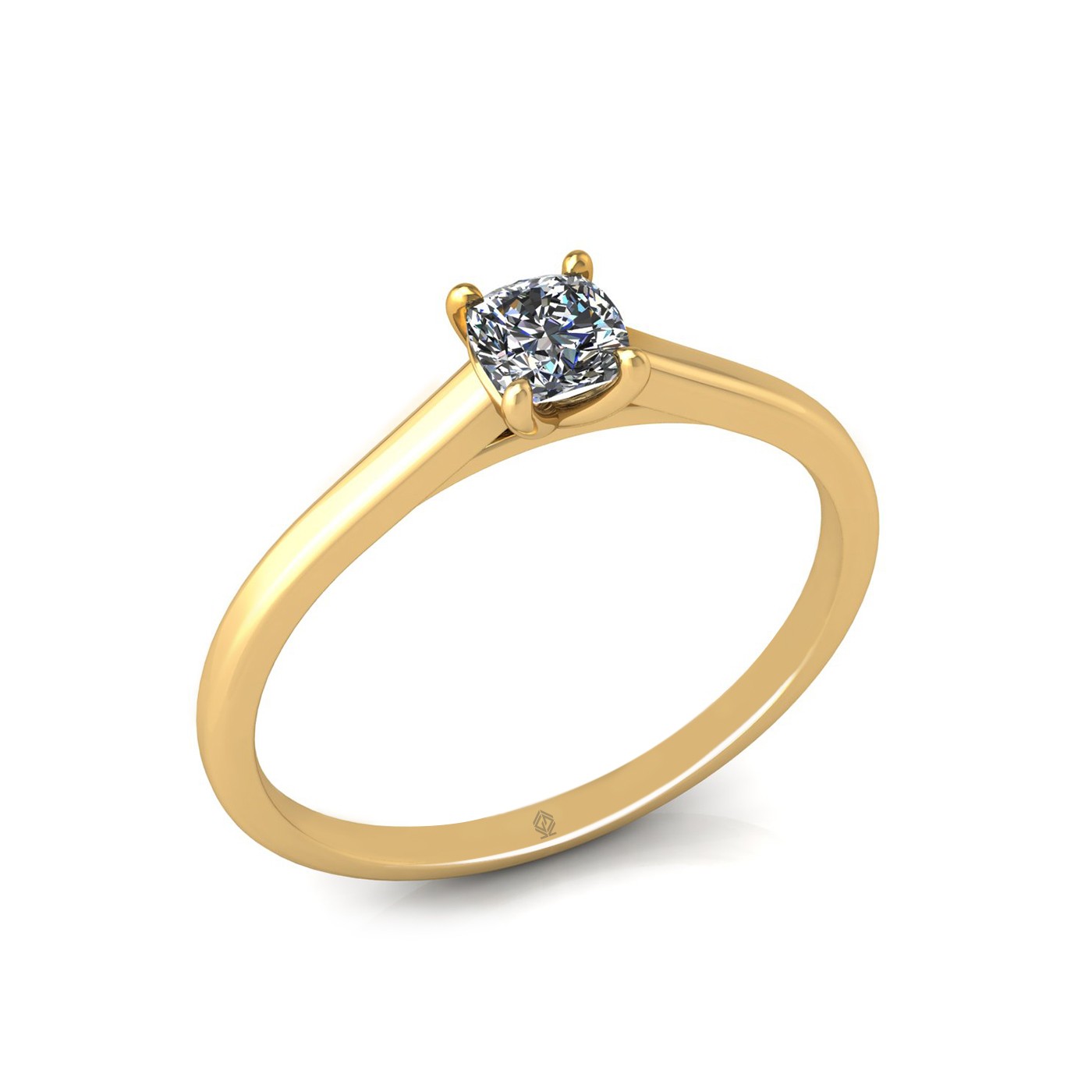 18k yellow gold  0,30 ct 4 prongs solitaire cushion cut diamond engagement ring with whisper thin band