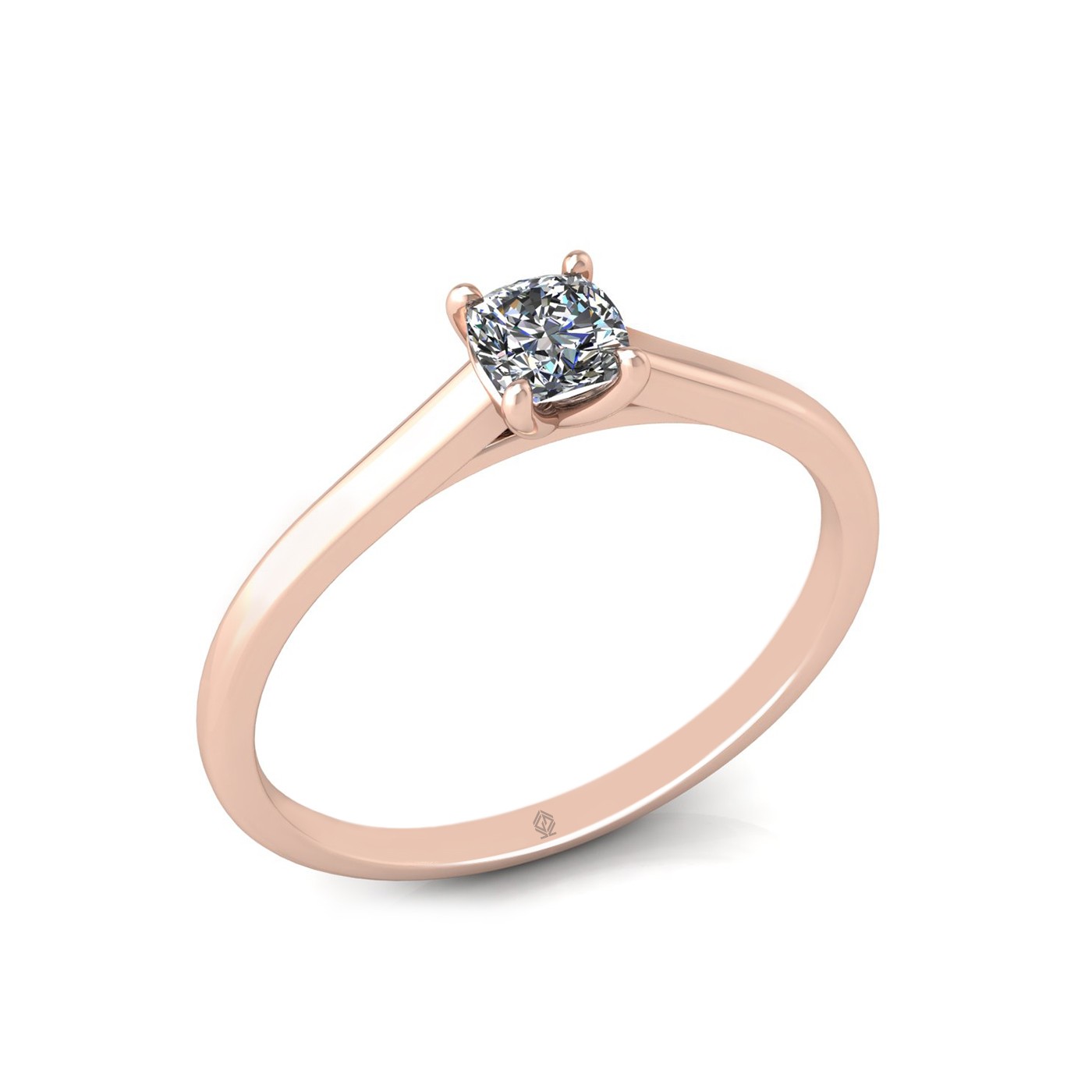 18k rose gold  0,30 ct 4 prongs solitaire cushion cut diamond engagement ring with whisper thin band