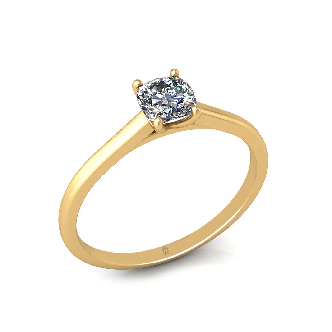 18k yellow gold 0,50 ct 4 prongs solitaire cushion cut diamond engagement ring with whisper thin band