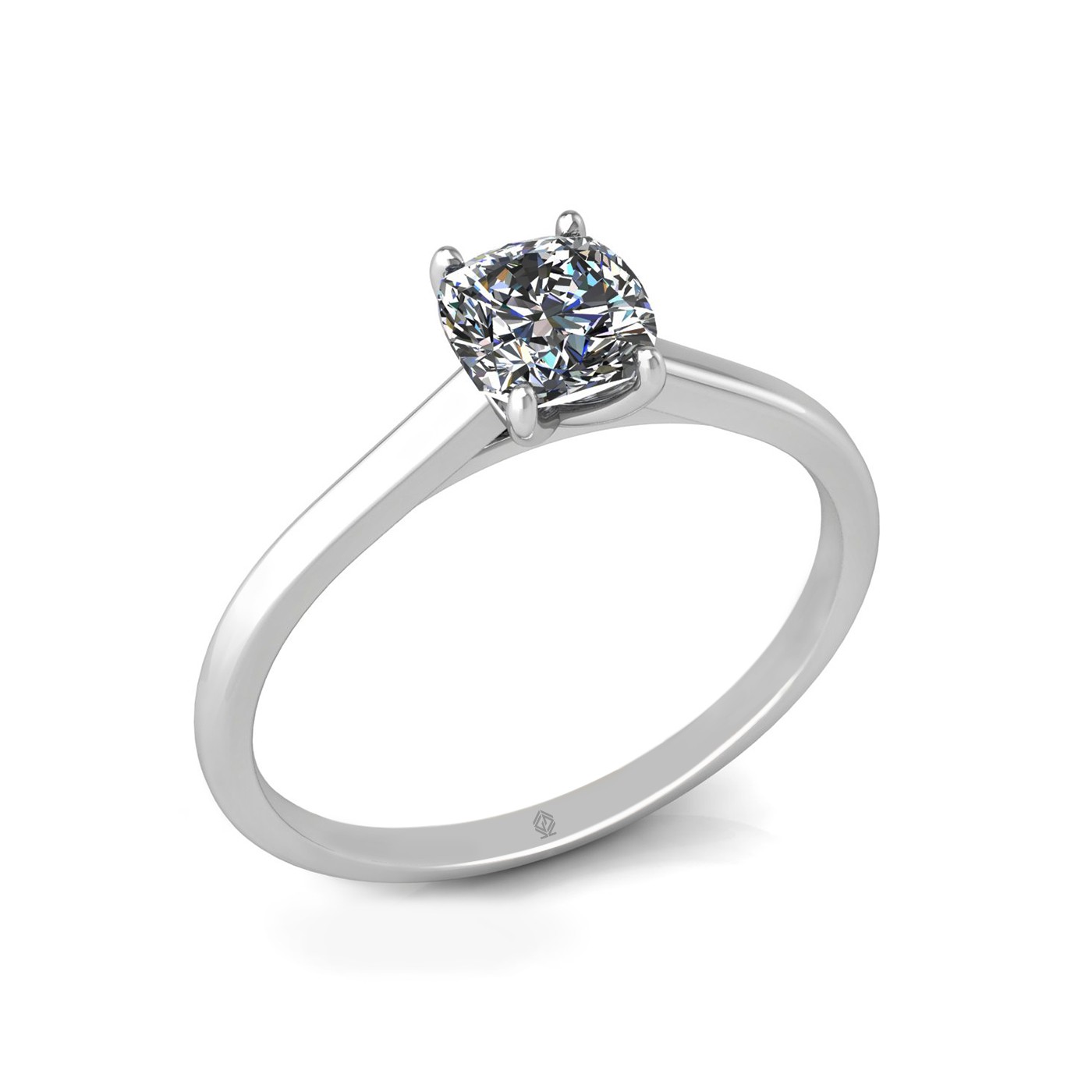 18k white gold 0,80 ct 4 prongs solitaire cushion cut diamond engagement ring with whisper thin band