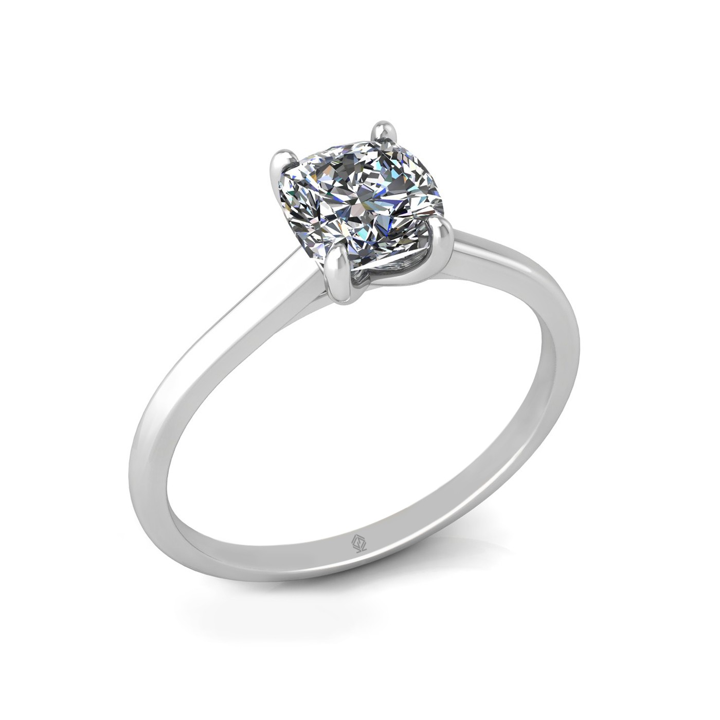 18k white gold 1.0ct 4 prongs solitaire cushion cut diamond engagement ring with whisper thin band