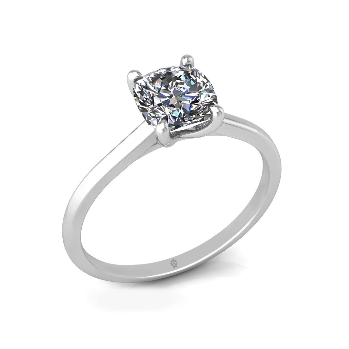 18k white gold 1.2ct 4 prongs solitaire cushion cut diamond engagement ring with whisper thin band