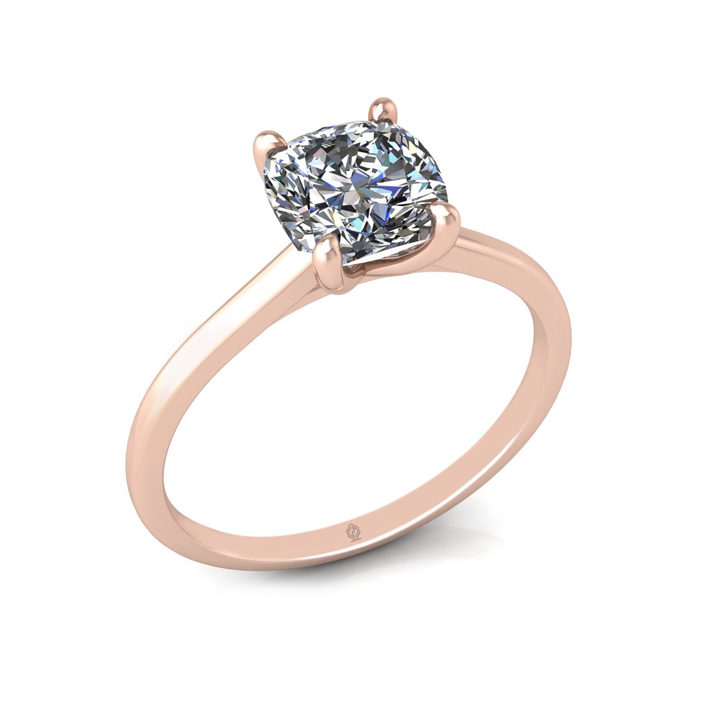 18k rose gold 1.5ct 4 prongs solitaire cushion cut diamond engagement ring with whisper thin band