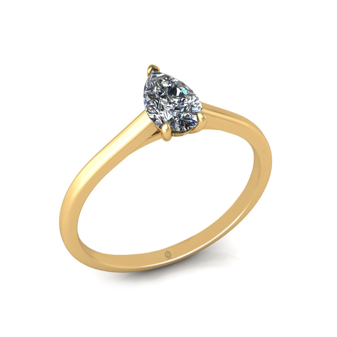 18k yellow gold  0,50 ct 3 prongs solitaire pear cut diamond engagement ring with whisper thin band