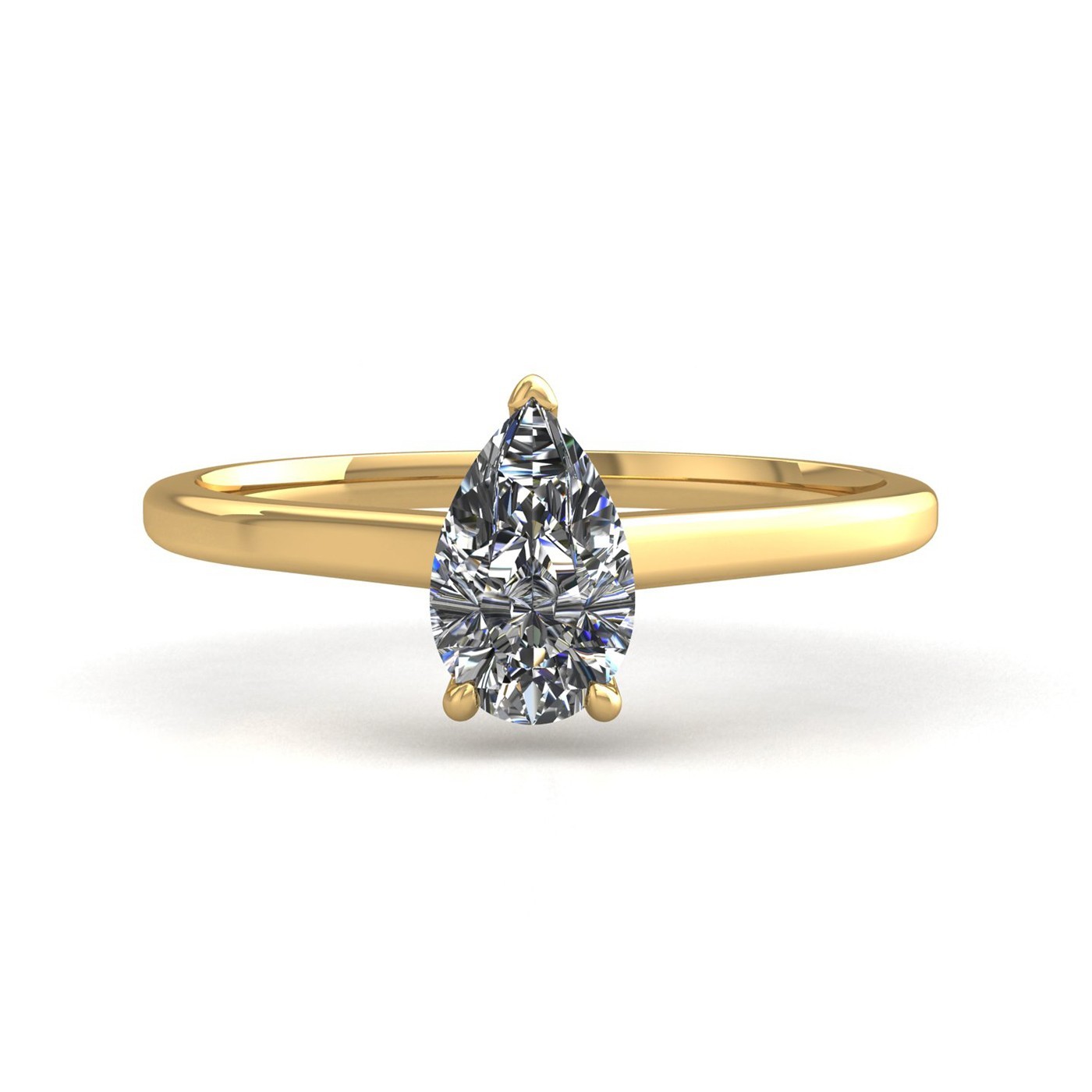 18k yellow gold  2,00 ct 3 prongs solitaire pear cut diamond engagement ring with whisper thin band Photos & images