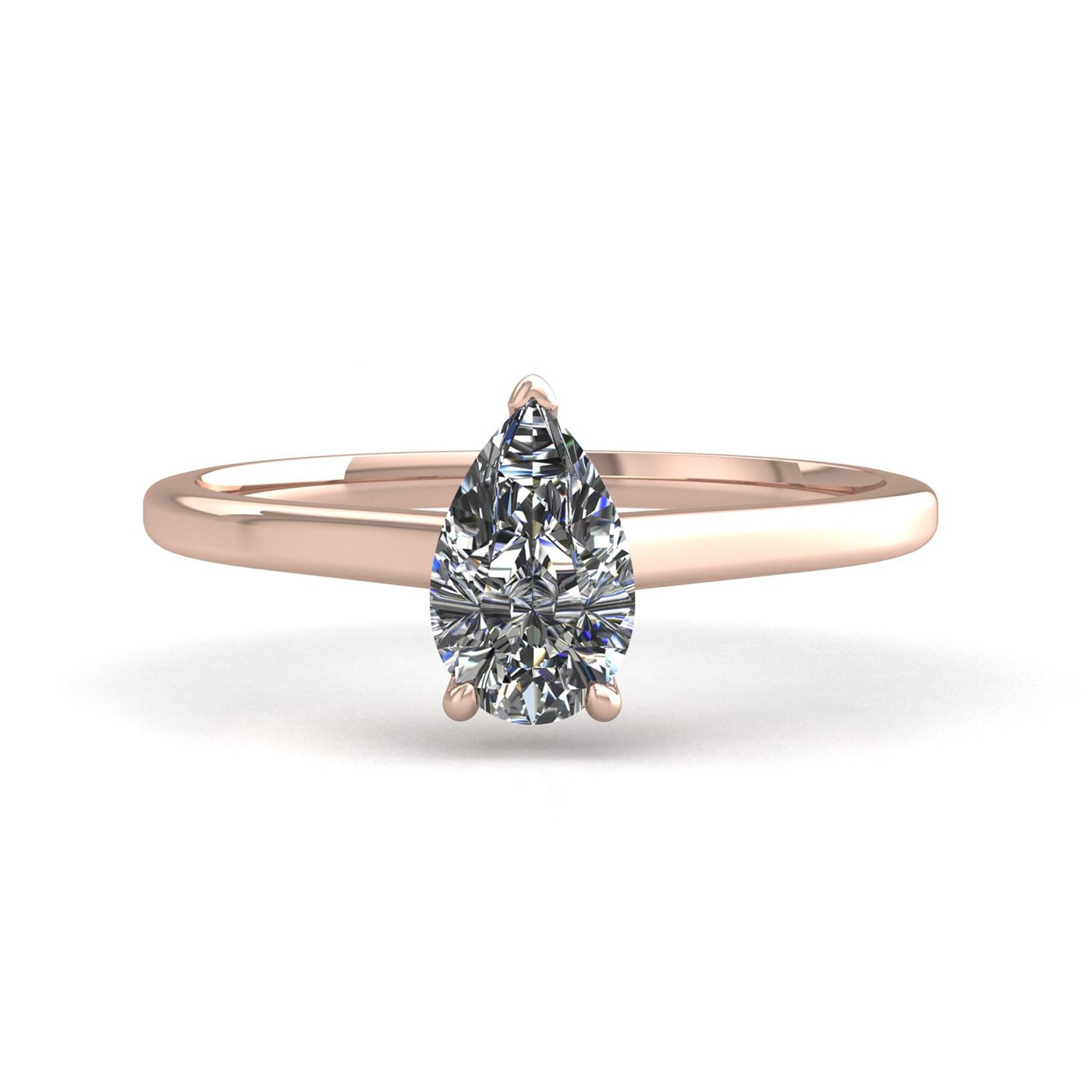 18k rose gold  2,00 ct 3 prongs solitaire pear cut diamond engagement ring with whisper thin band Photos & images