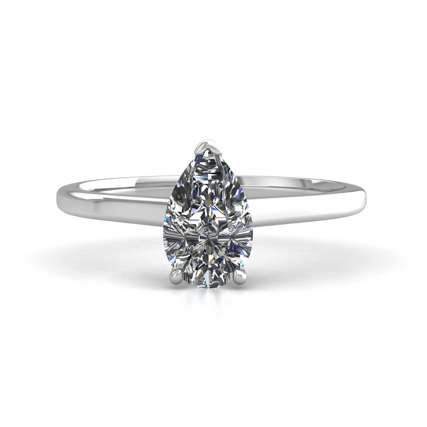 18k white gold  0,30 ct 3 prongs solitaire pear cut diamond engagement ring with whisper thin band Photos & images